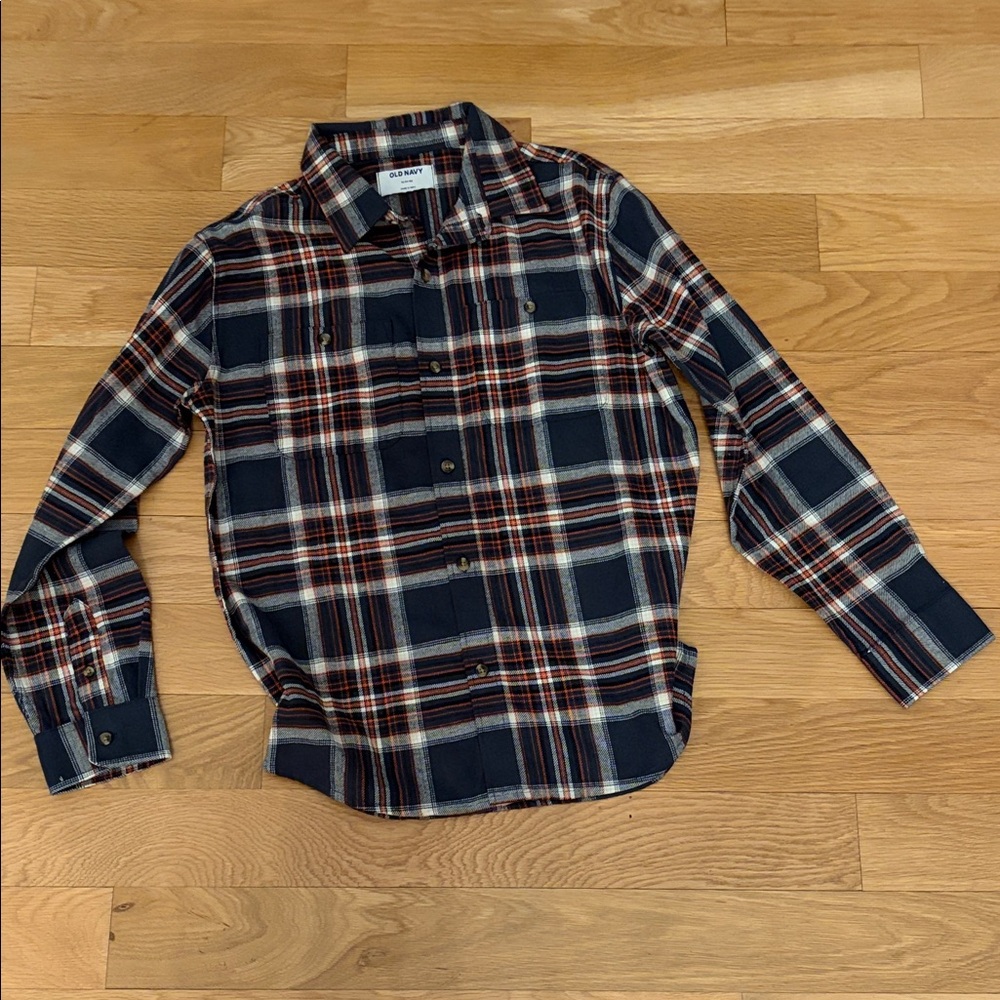 Old Navy Kids Casual Plaid Shirt - Navy and Red